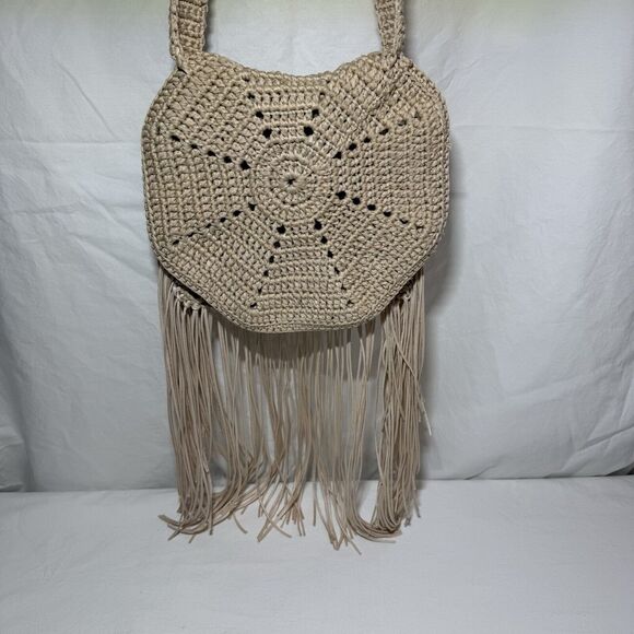 Bohemian Crochet Purse Hippy Boho Knit Fringe CottageCore Bag Festival Festival - Picture 3 of 13